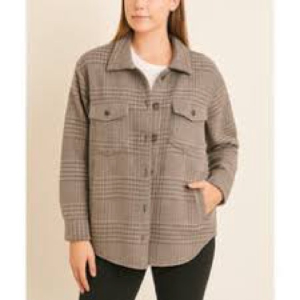 Joie Neutral Plaid Shacket, Size L - Picture 2 of 8